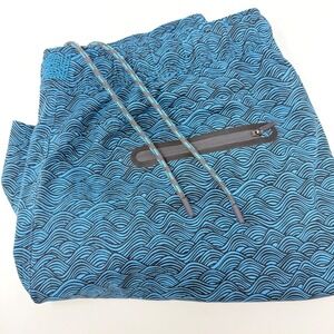 Mack Weldon Mens XL Blue Wave Print Board Shorts Swim‎ Trunks Zipper Pocket